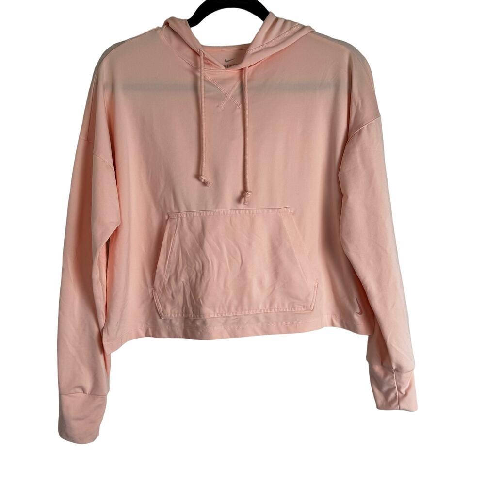Nike Dri Fit Yoga Jersey Cropped Pullover Hoodie Light Coral Peach Color Size M